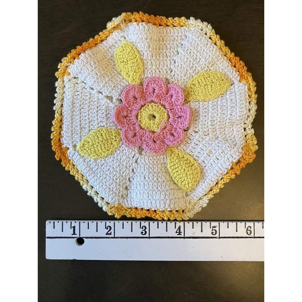 Set of 2 Crochet Hot Pads Trivets Floral Handmade Farmhouse Kitchen Decor